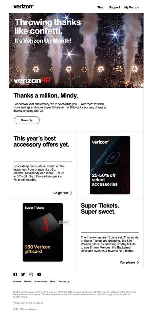 Verizon Two-Year Anniversary Email